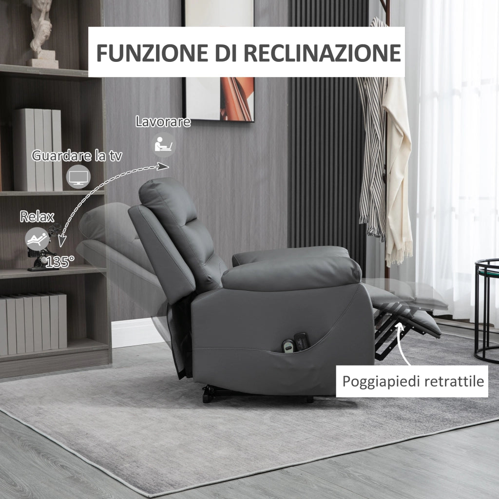 Poltrona Alzapersona Reclinabile Elettrica con Massaggio 8 Punti ¨C Xylo ¨C Grigio Tessuto 91x86x101cm