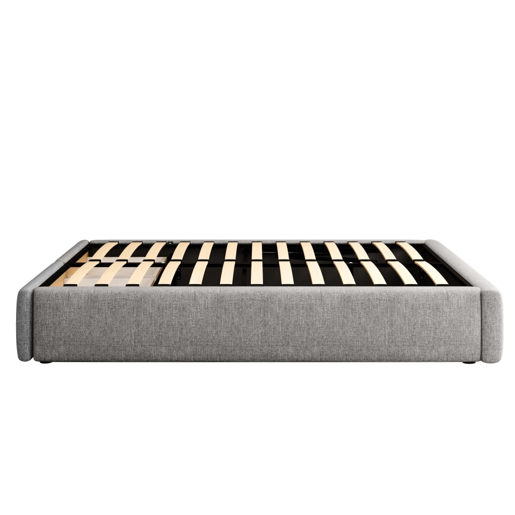 Letto imbottito 140x200 cm, matrimoniale, senza testiera, con contenitore, 2 cassetti, grigio