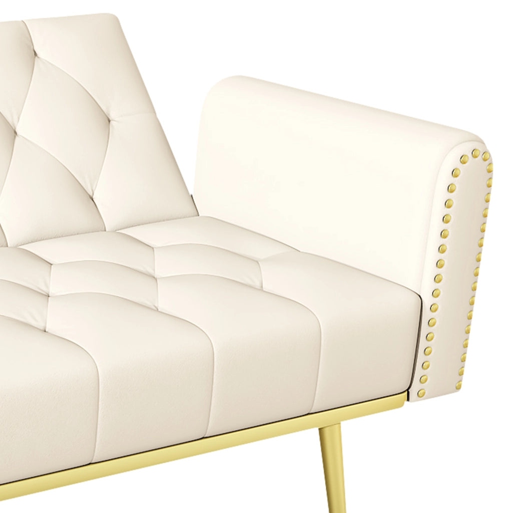 Divano letto 175x80x73.5 cm con schienale regolabile; portabicchieri; velluto beige