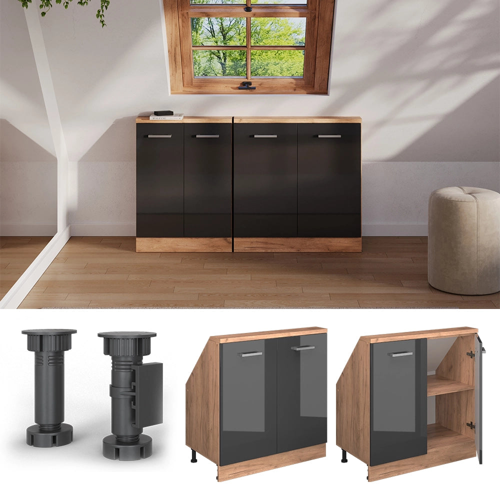 Mobile sottotetto Rion Antracite lucido/Rovere dorato con 2 porte Vicco
