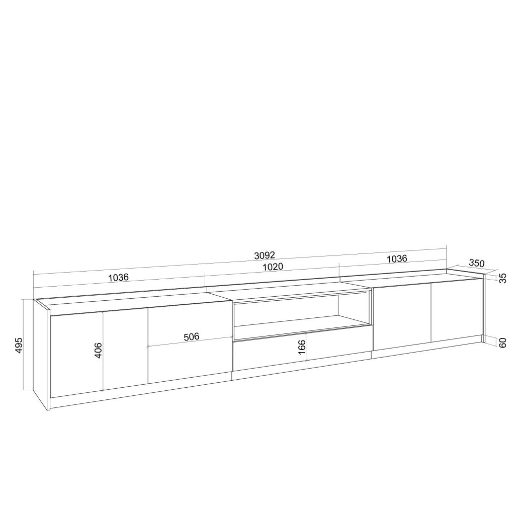 Mobile TV Soggiorno, 310x50x37 cm, Per TV fino a 80", LED, Nero e rovere