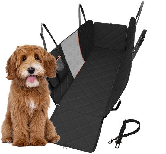 Hondendeken per auto e sedile posteriore - 137 x 47 cm - Nero - copertura protettiva - asciugamano per cani per auto - comprensivo di cintura per cani e sacchetti di immondizia gratuiti con contenitore di conservazione