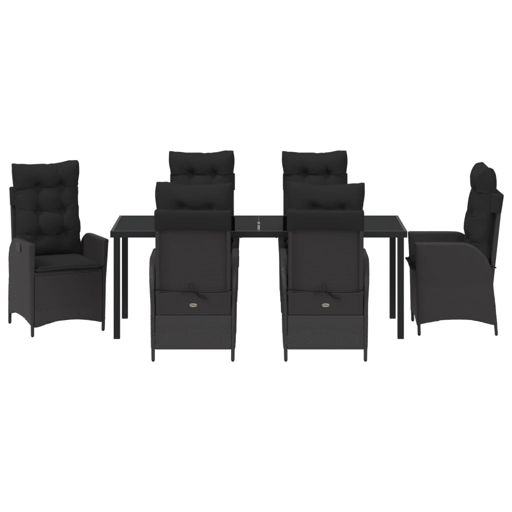 Set da Pranzo da Giardino 7 Pezzi con Cuscini Nero Rattan