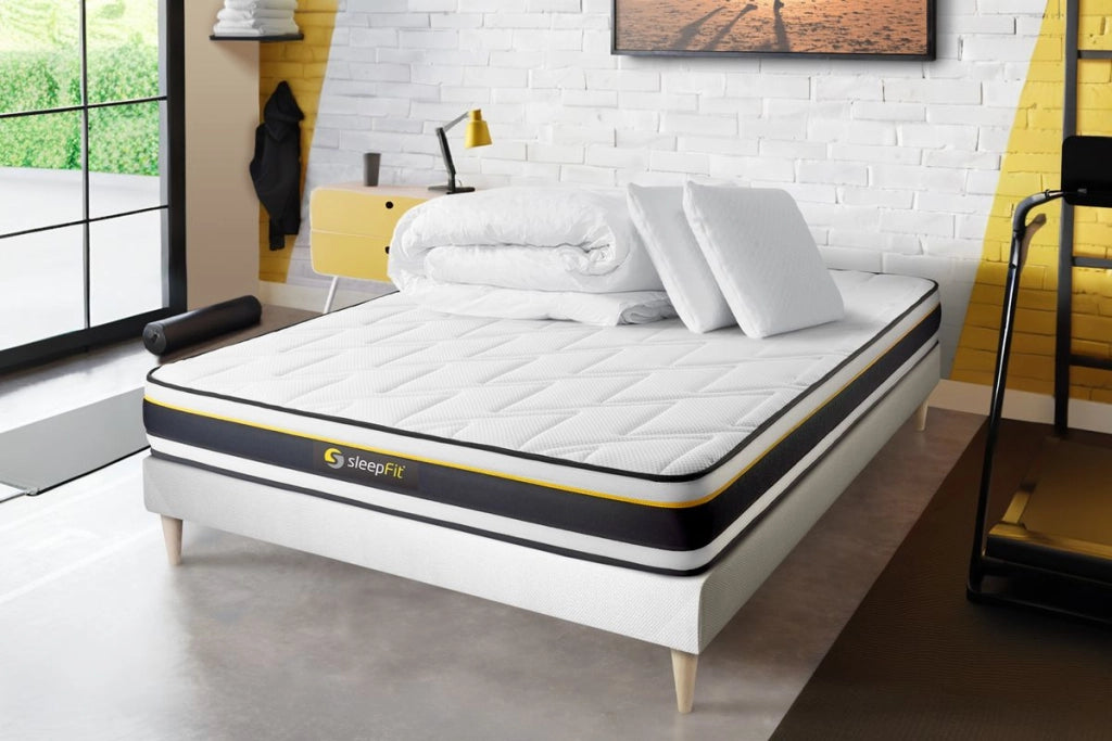 Pacchetto letto completo - Materasso 140x190cm + Box spring con doghe (in kit) + 2 cuscini + Piumino - Soft