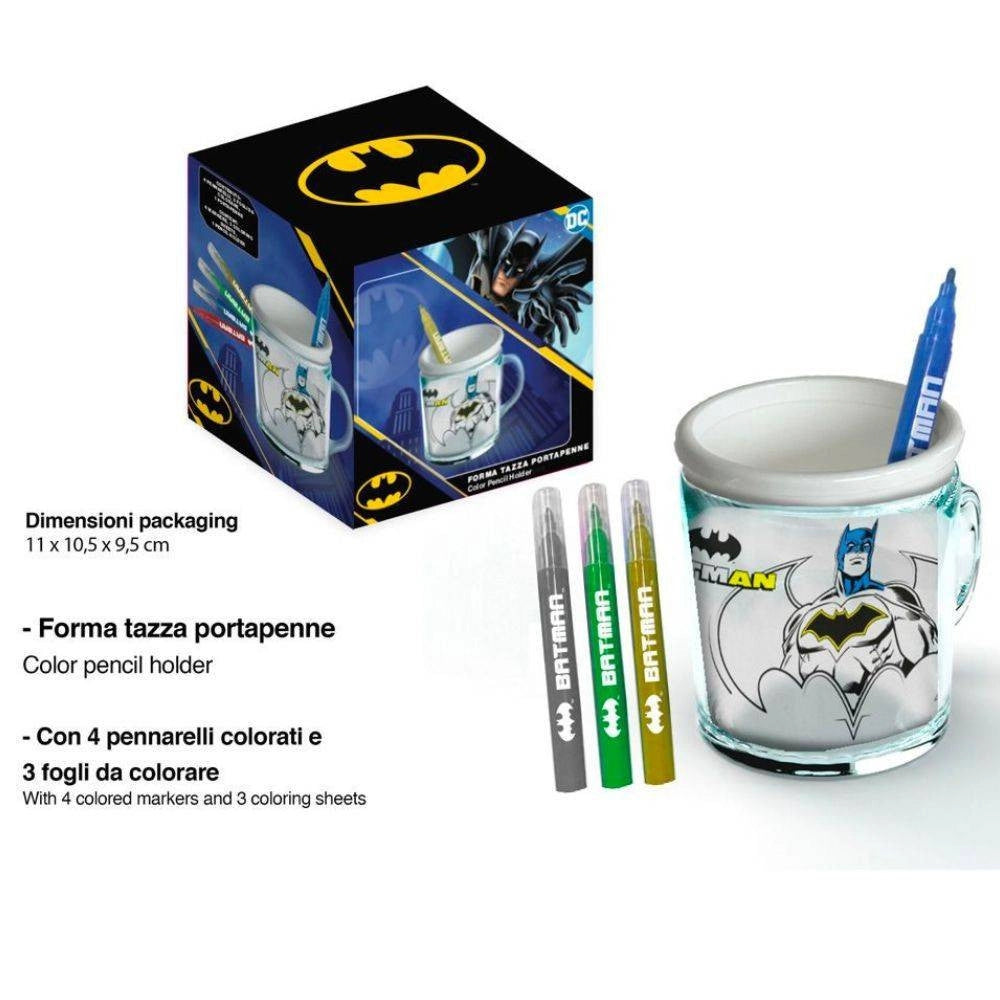 Trade Shop - Tazza Portapenne Da Colorare Batman Supereroi Bicchiere Porta Pennarelli Colori -