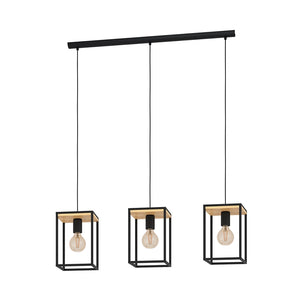 Lampadario Industrial Libertad 3 Luci Metallo Nero E Marrone