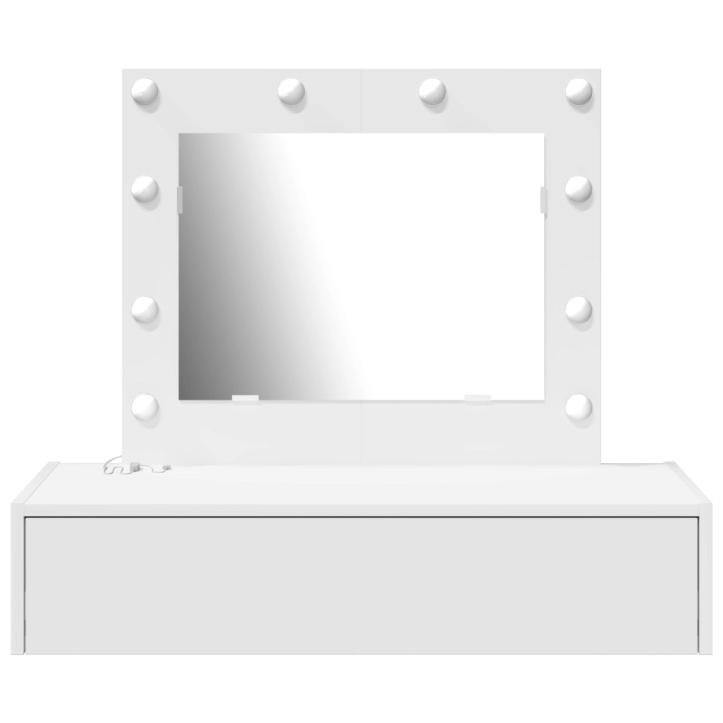 Tavolo da Toeletta Appeso al Muro con Luci LED - Bianco