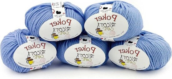 Poker a Maglia Merino - filato merino per aghi da cucire - morbido e deformabile - alta qualità - prodotto in Italia - 5 pezzi azzurro chiaro - 16