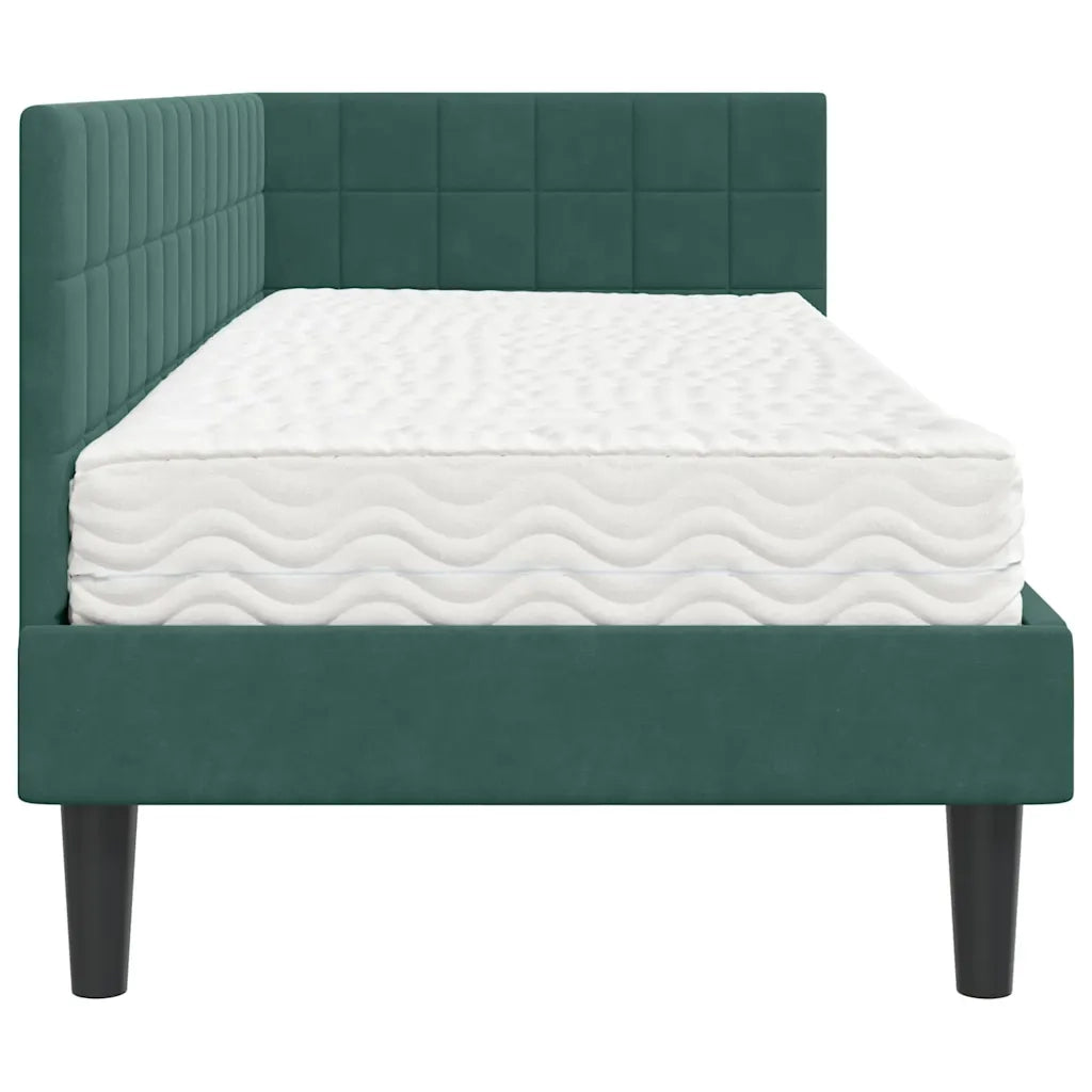 Letto singolo | Letto per adulti | Struttura Letto Angolare con Materasso 2 pcs Verde Velluto