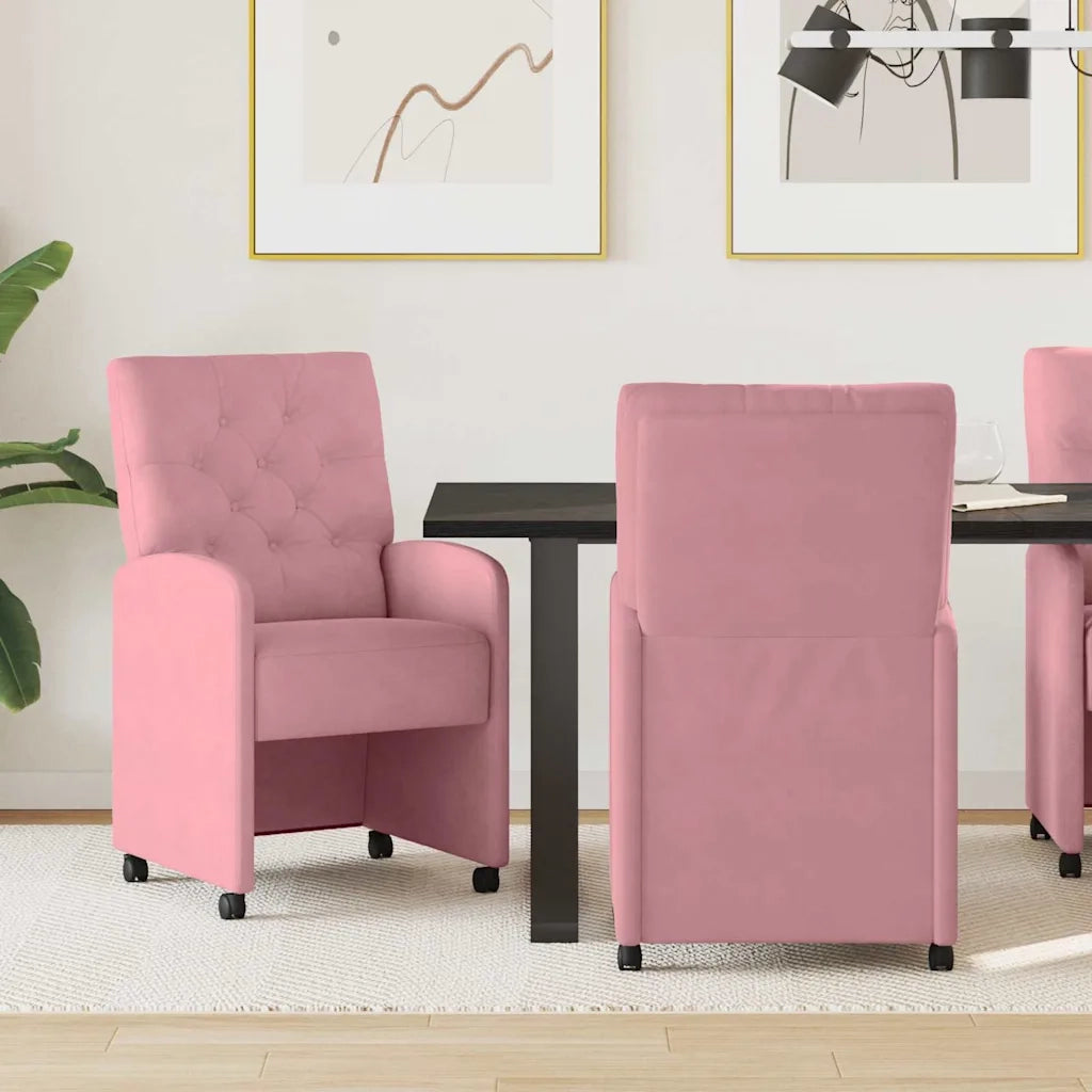 Sedie da Pranzo con Ruote 2 pcs Rosa 58 x 67 x 97 cm Velluto 42017869