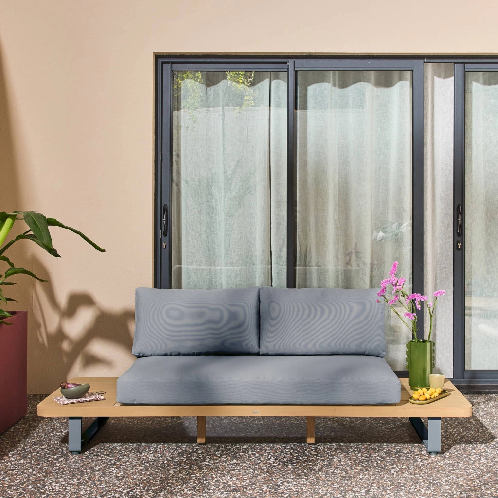 Panca da giardino in legno di acacia e alluminio, 2 posti, grigio