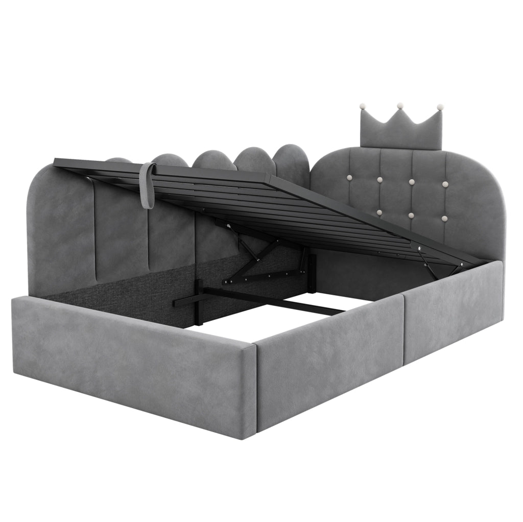 Letto da giorno 90x200 cm con contenitore idraulico; velluto grigio