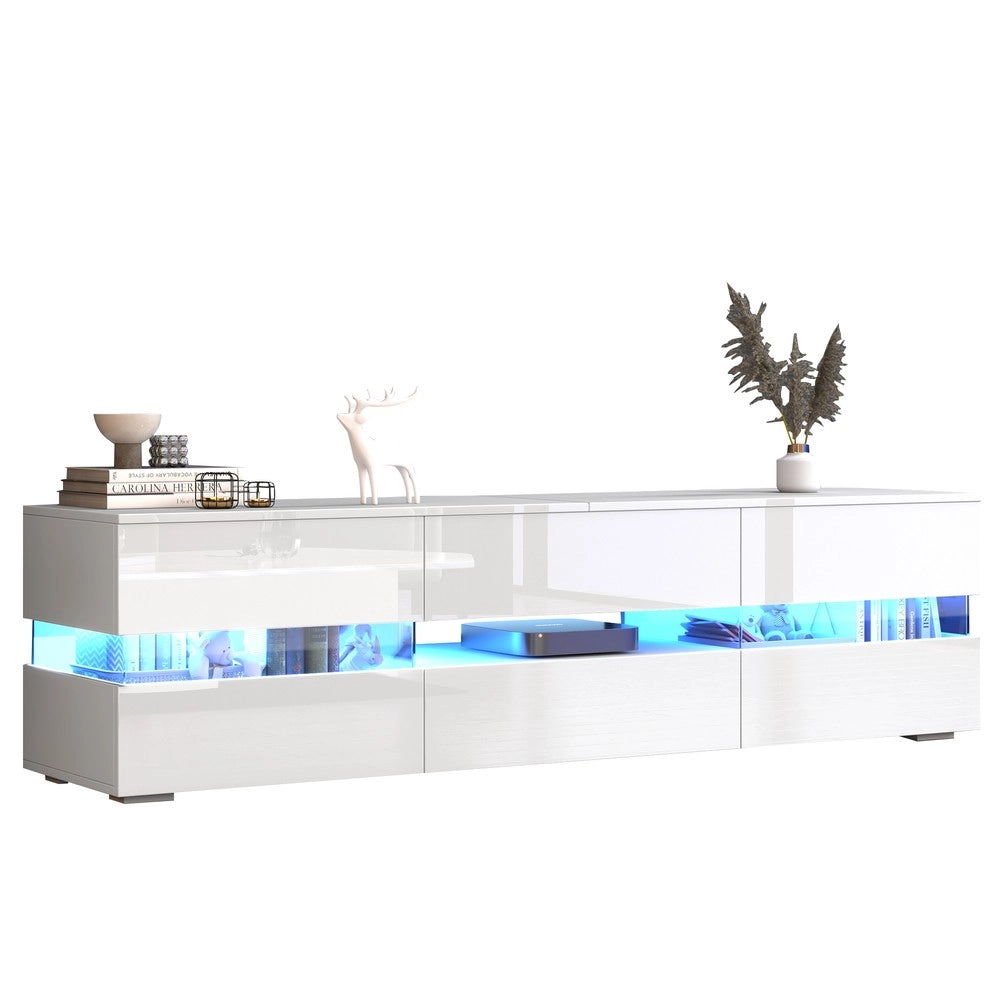 Mobile TV con LED ¨C Xylo ¨C Bianco Lucido, 2 Ante, 1 Cassetto, 160x39x45, per TV 70 Pollici