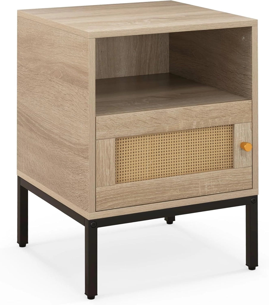 Comodino con porta in rattan, tavolino comodino con ripiano aperto e armadio, console notturna, 40 x 40 x 57 cm, per camera da letto, soggiorno (1)