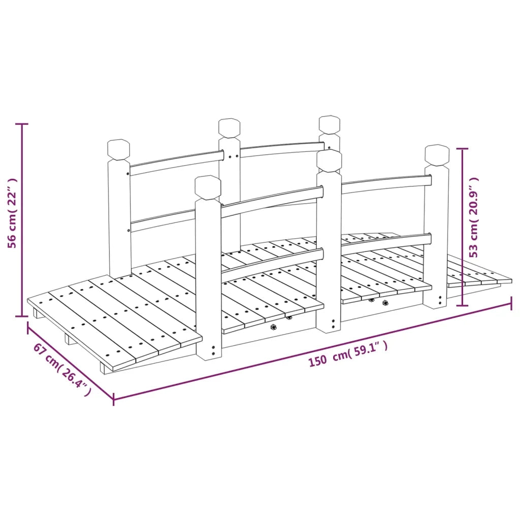 Ponte Giardino Ringhiere 150x67x56cm Legno Massello Abete Rosso 363356