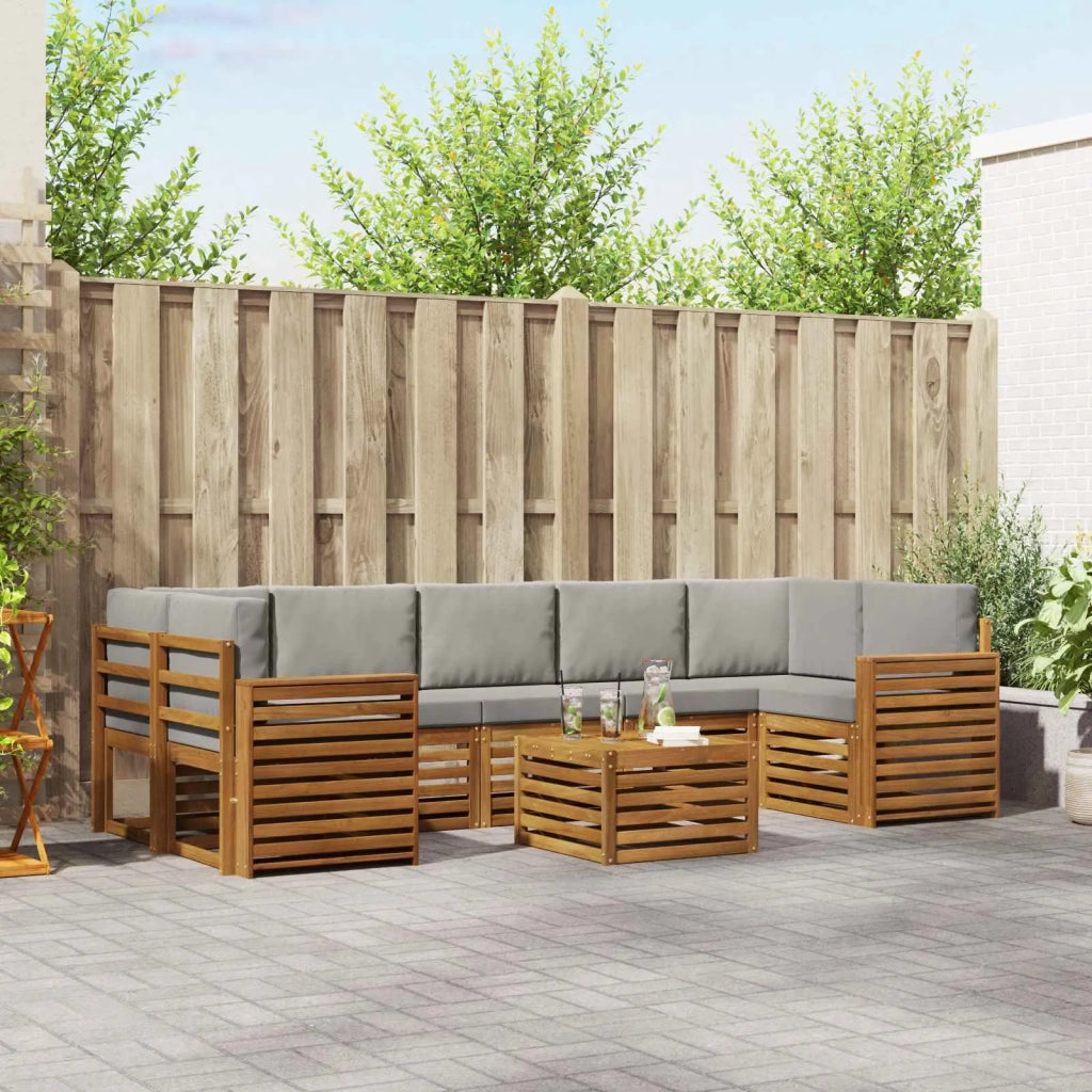 Set di divani da esterno 8 pcs Grigio Naturale e Chiaro