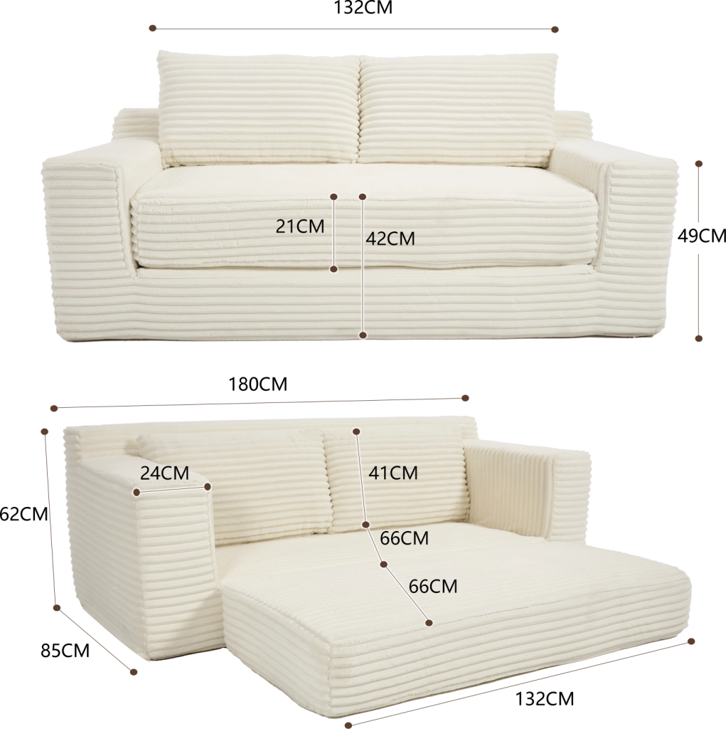 Divano letto compatto convertibile con funzione 2 in 1 e apertura rapida senza montaggio in tessuto - bianco