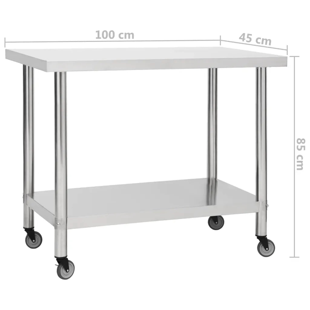 Tavolo da Lavoro Cucina con Ruote 100x45x85 cm in Acciaio Inox CFW7402472
