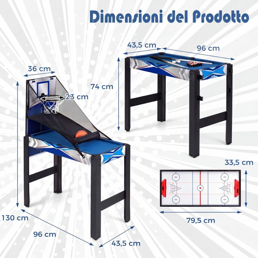 Tavolo da gioco 6-in-1 per bambini con basket e biliardo, Salvaspazio set multi-gioco per ping pong hockey e pi¨´