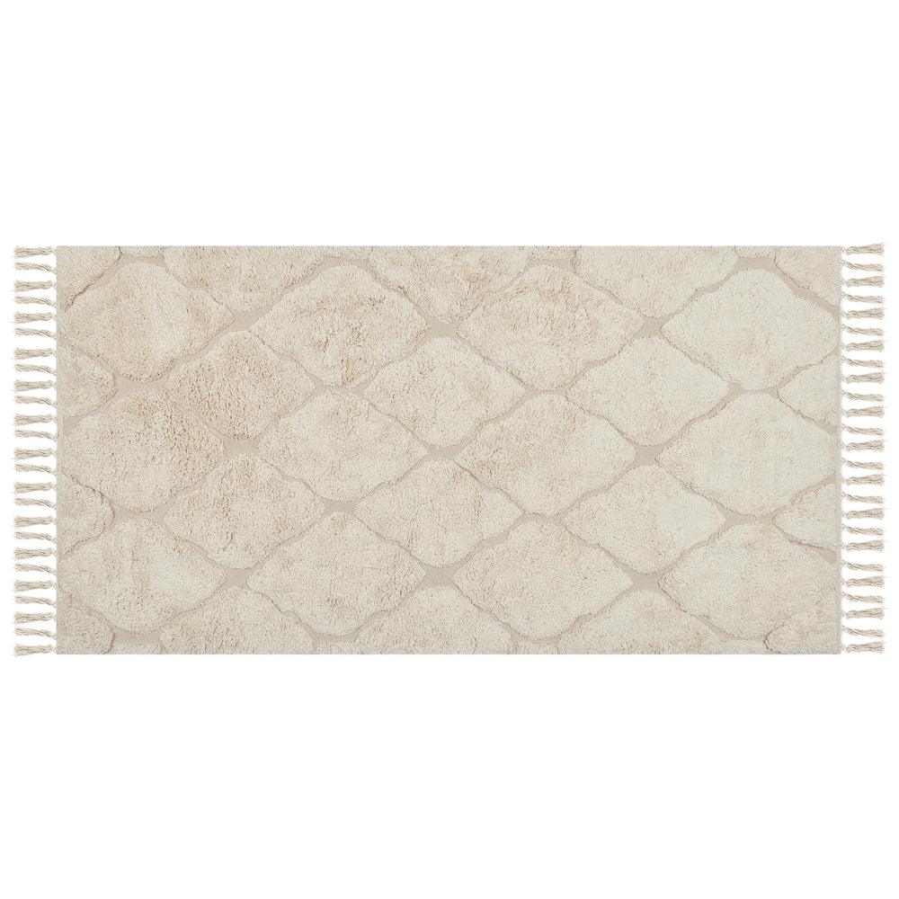 Tappeto in cotone beige 80 x 150 cm minimalista trapuntato Shaggy motivo geometrico soggiorno camera da letto