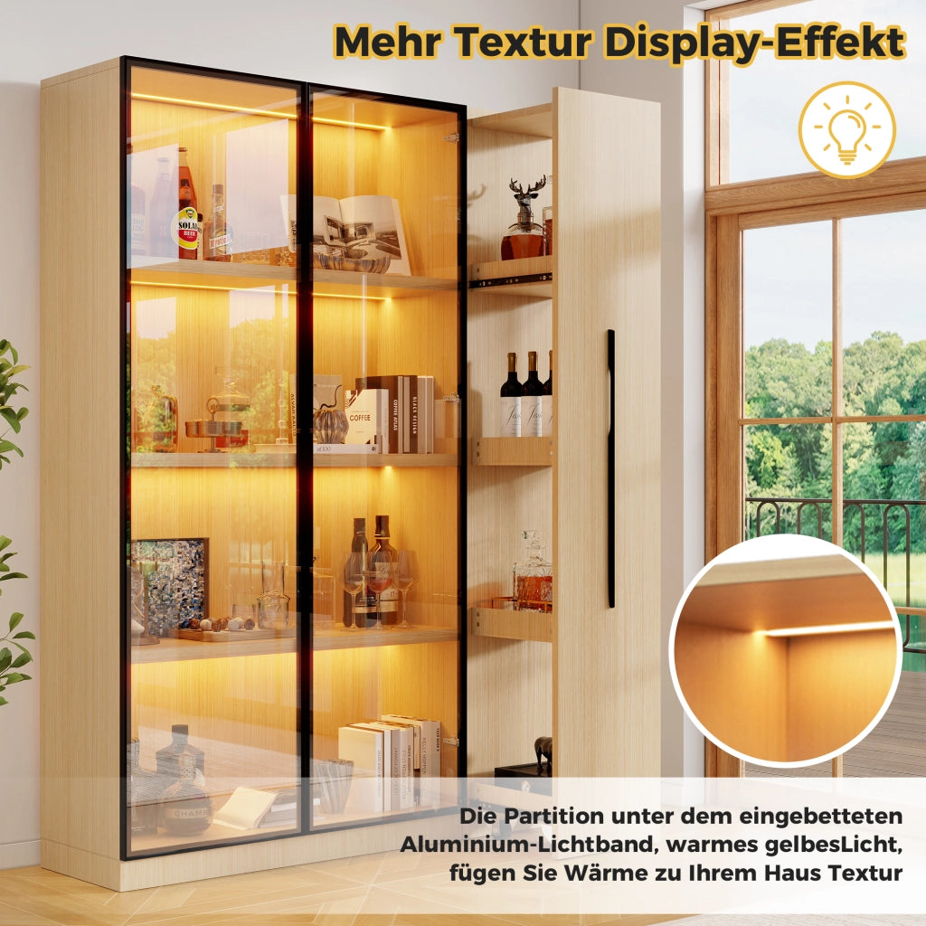 ARMADIO Vetrina 110,5x35x160 cm in MDF effetto rovere con LED