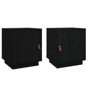 Set di 2 Comodini | Armadio da Notte | Mobiletto da notte Nero 40x34x45 cm in Legno Massello di Pino