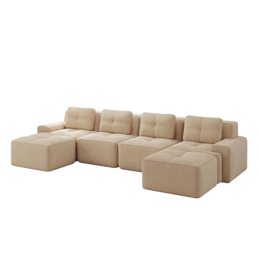 Divano Modulare Chaise Longue 4 Posti ¨C Xylo ¨C Velluto a Coste Beige