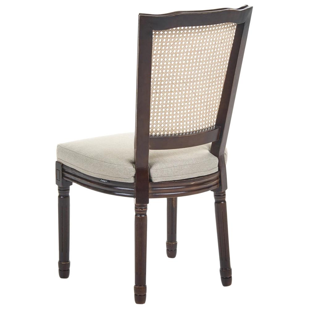 Set di 2 sedie da pranzo con struttura in legno e rivestimento in tessuto marrone scuro e beige, in stile country francese vintage con intreccio viennese