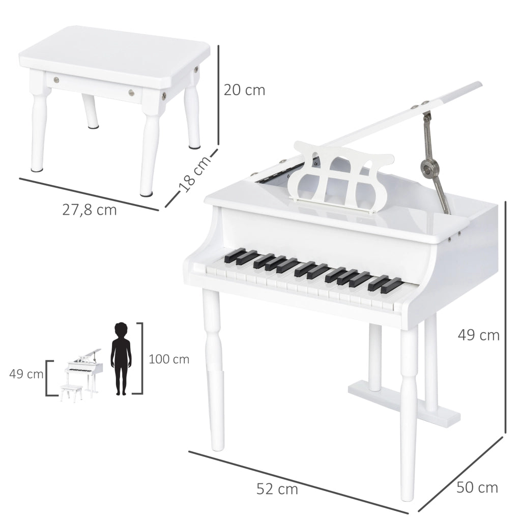 Piano per Bambini con Atril e Sgabello ¨C zephmum ¨C Bianco 52x50x49 cm