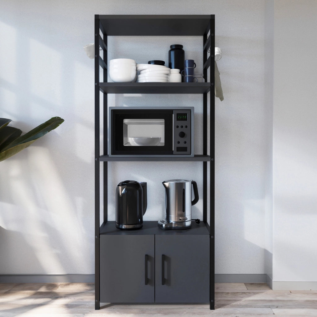 Scaffale da Cucina Arhuni a 3 Piani Armadio e Ganci 139 x 56 x 30 cm - Antracite/Nero [en.casa]