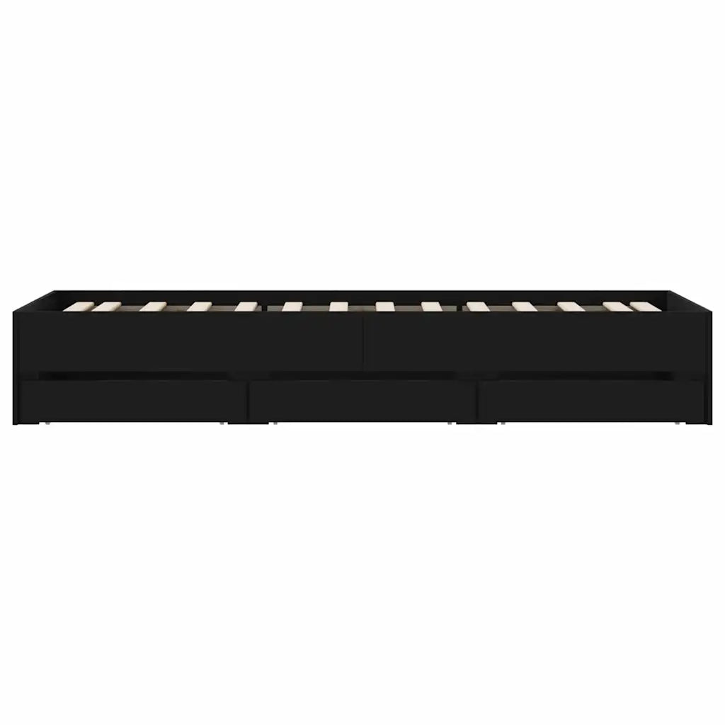 Giroletto con Cassetti Nero 90x190 cm in Legno Multistrato