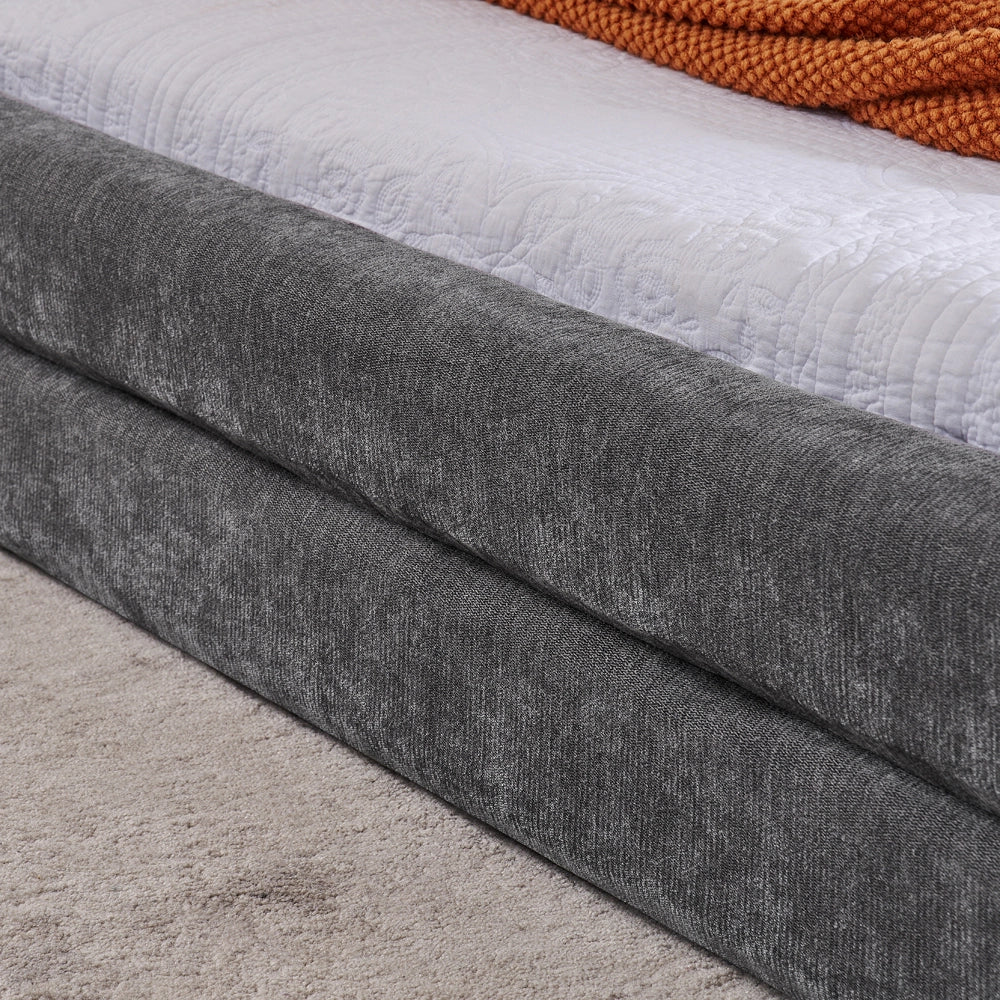 Letto Matrimoniale 140x200cm - Xylo - Testiera Chenille e Struttura Eucalipto/Ferro Grigio Scuro