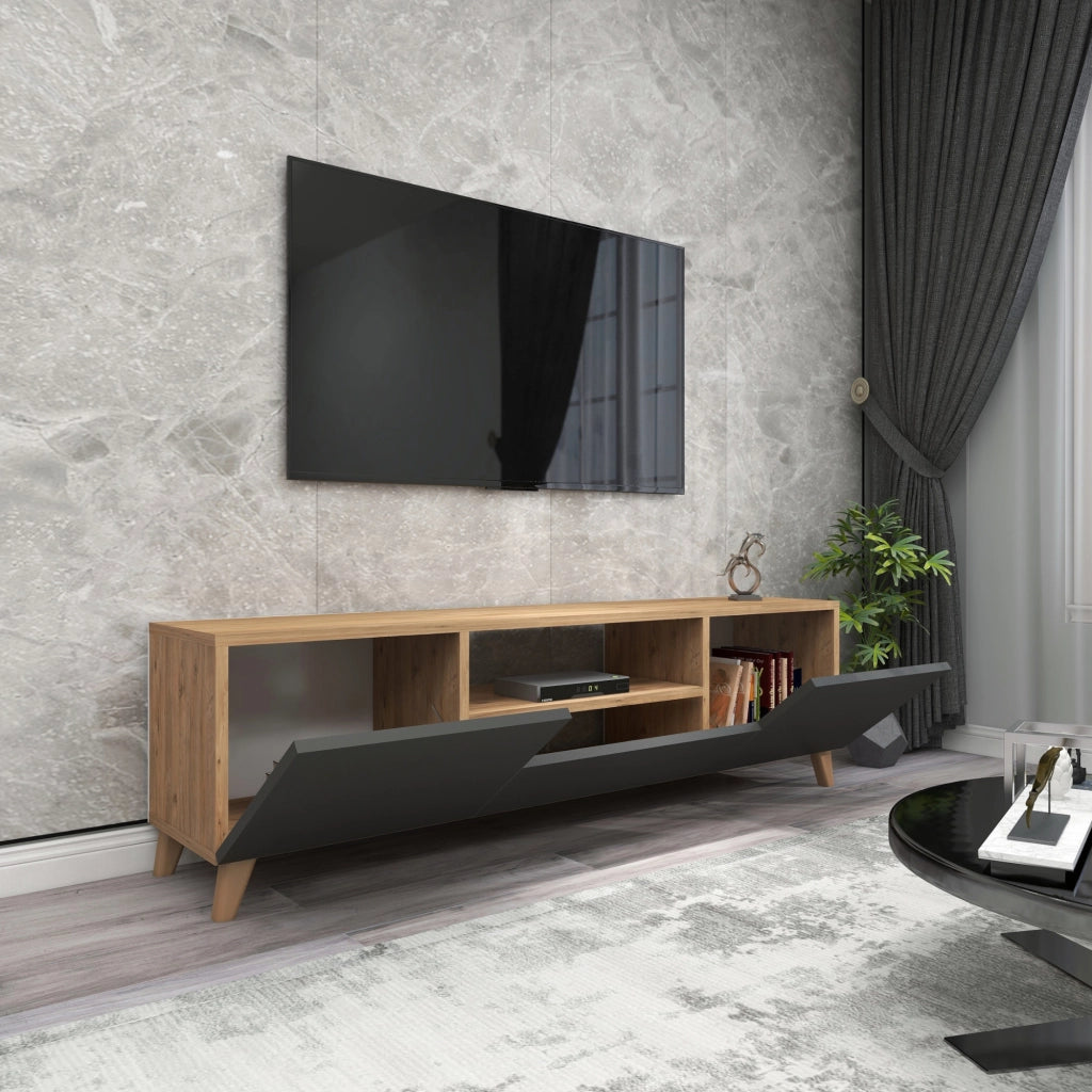 Mobile Porta TV Torsby con Scomparti Chiusi 46 x 140 x 30 cm Effetto Rovere / Antracite [en.casa]