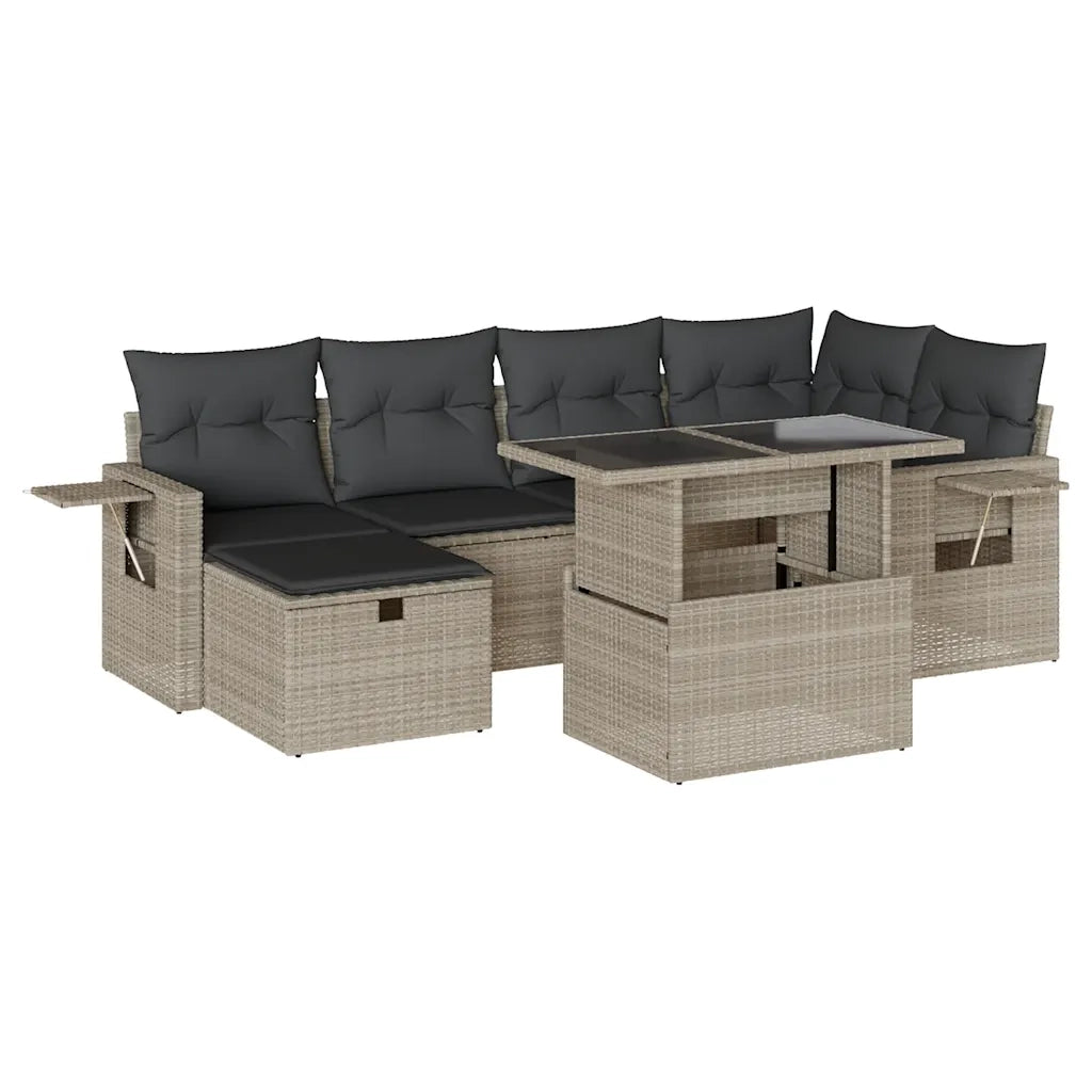 Set Divani da Giardino 7pz con Cuscini Grigio Chiaro Polyrattan