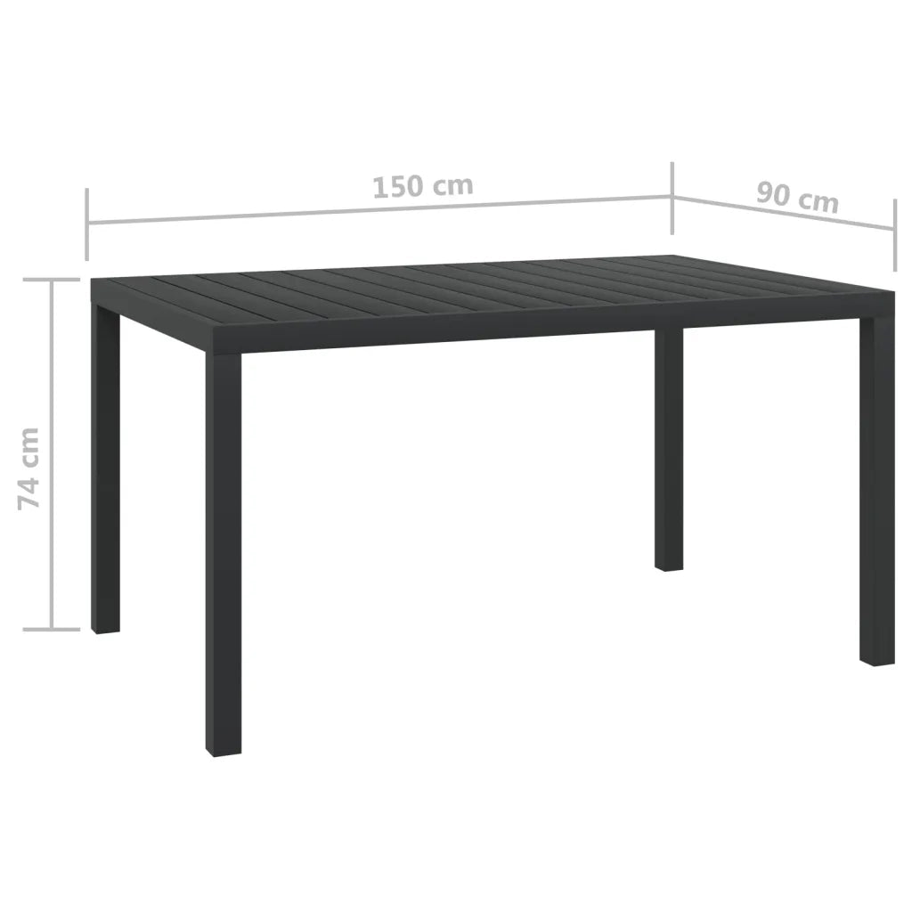 Tavolo da Giardino Nero 150x90x74 cm in Alluminio e WPC 42791