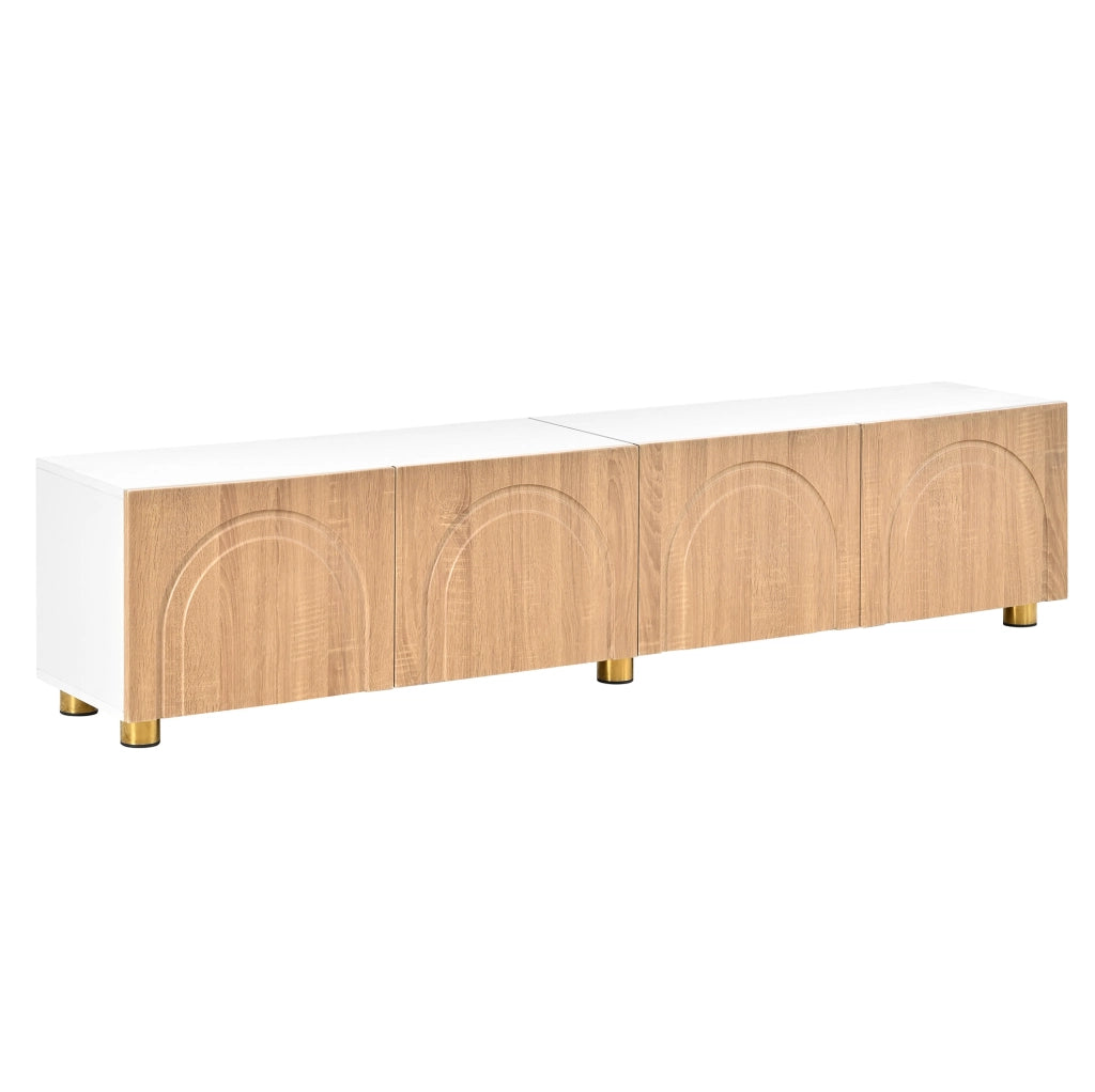 Mobile TV con 4 ante e rilievo ad arco; 180 cm; MDF e truciolare; naturale e bianco