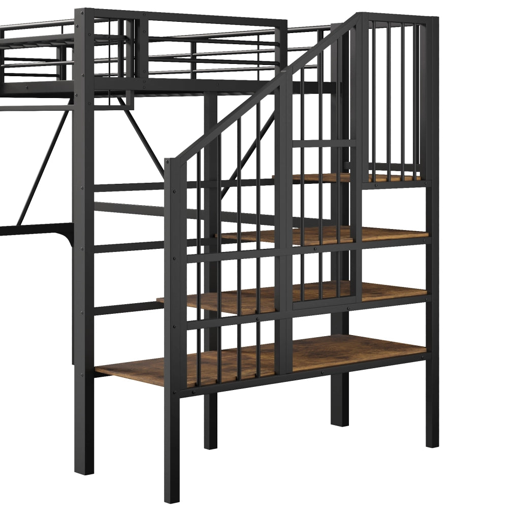 LETTO A CASTELLO 90x200 cm in metallo e MDF con LED, nero