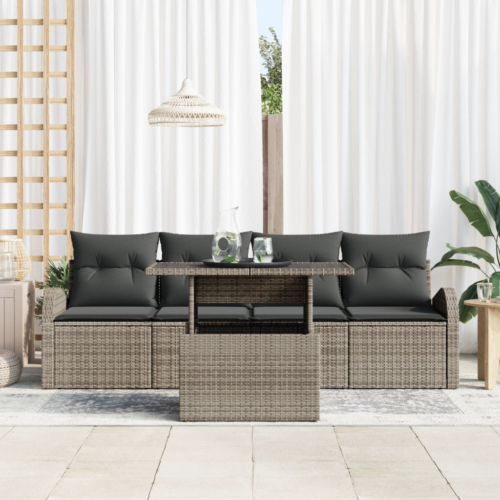 Set Divani da Giardino  5 Pezzi con Cuscini Grigio Polyrattan
