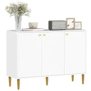 Mobiletto da Archiviazione con 2 Armadi, 3 Porte, Ripiani Regolabili, Piedini Dorati in Acciaio, 107 x 35 x 77 cm, Bianco