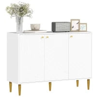 Mobiletto da Archiviazione con 2 Armadi, 3 Porte, Ripiani Regolabili, Piedini Dorati in Acciaio, 107 x 35 x 77 cm, Bianco