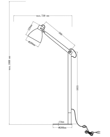 Lampada da terra Sveva in metallo e legno noce, altezza regolabile 180cm, attacco E27, design moderno ed elegante per illuminazione d'interni