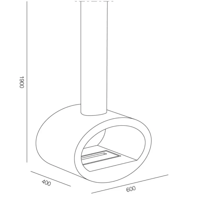 Biocamino da soffitto Cervinia Nero 2 kW – installazione a soffitto, bruciatore 1,5 L, struttura acciaio – Tecno Air System
