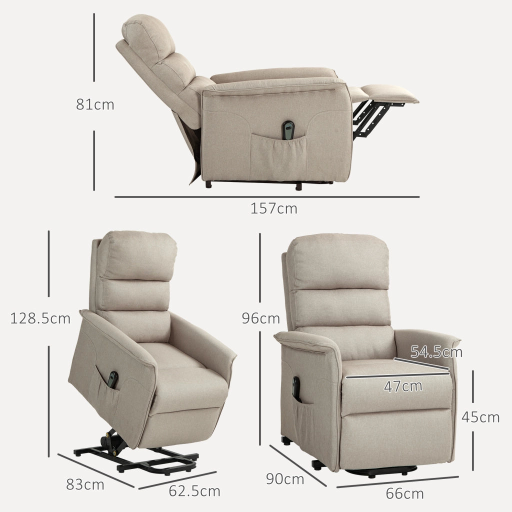 Poltrona Alzapersona Elettrica Reclinabile con Poggiapiedi, Telecomando e Tasca, Beige