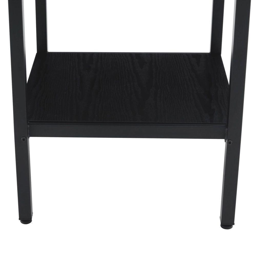 Tavolo da pranzo rotondo con doppio ripiano contenitore; 100 cm; MDF e metallo; nero