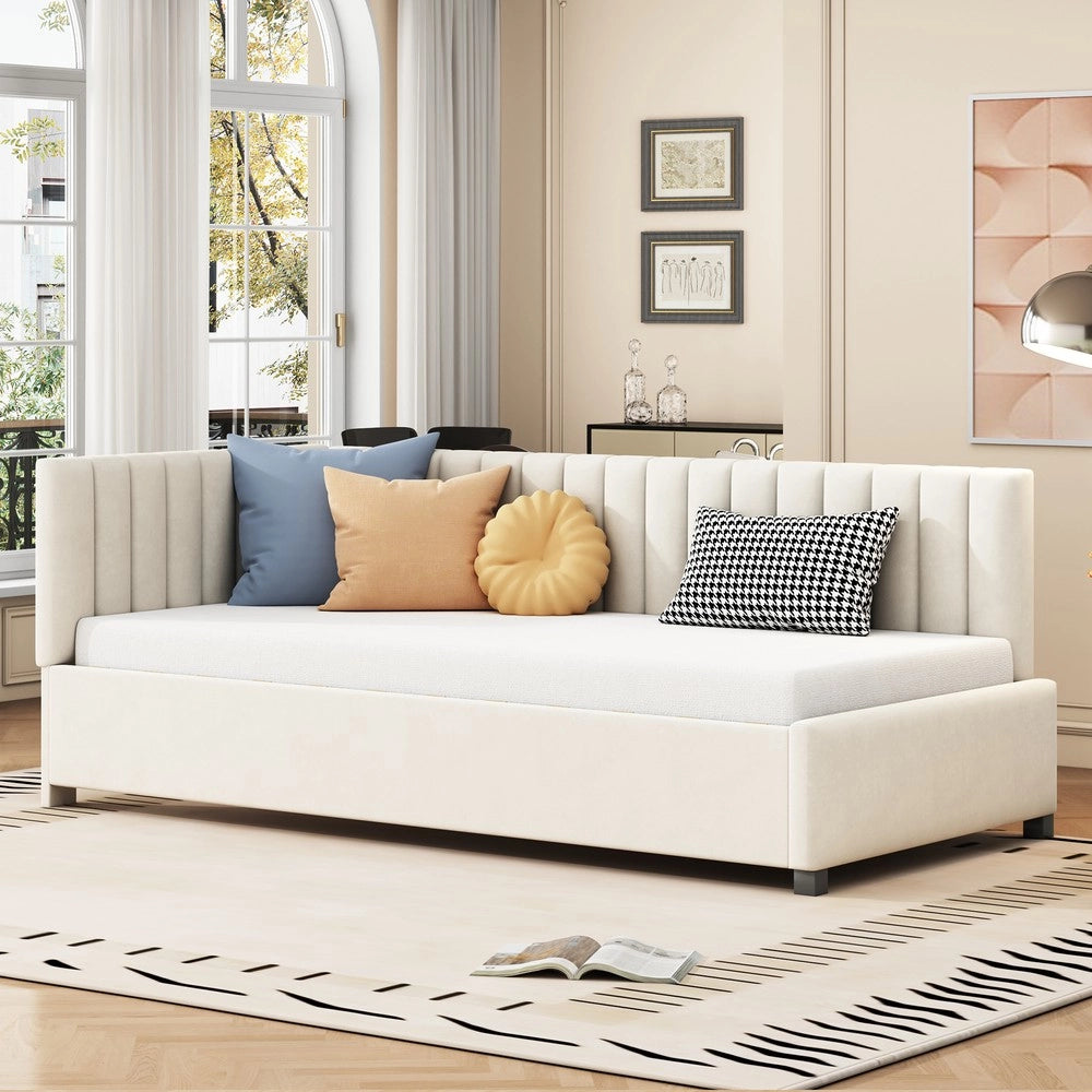 Letto Imbottito Singolo con Rete a Doghe ¨C MINIMAL ¨C Velluto Beige 90x200