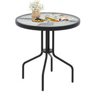 Tavolo da pranzo da patio 70 cm con piano in vetro temperato, Tavolo da bistro rotondo con struttura in metallo Nero-Tavoli da esterno