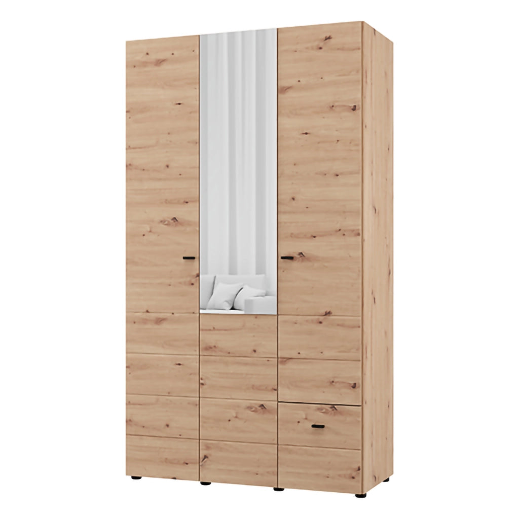 Armadio Camera da Letto Serram, Guardaroba 3 Ante Appendiabiti, 117x52 cm Marrone Rovere Nodi