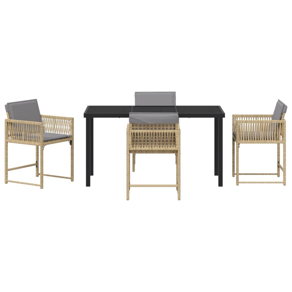 Set da Pranzo da Giardino 5 Pezzi con Cuscini Beige Rattan Sintetico