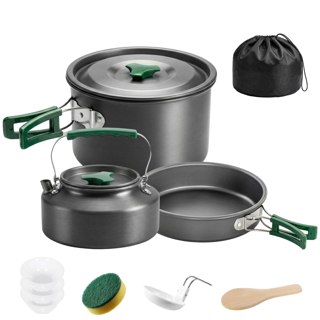 Kit de Casseroles Camping 11 Pcs Cuisine de Camping Compact Gris