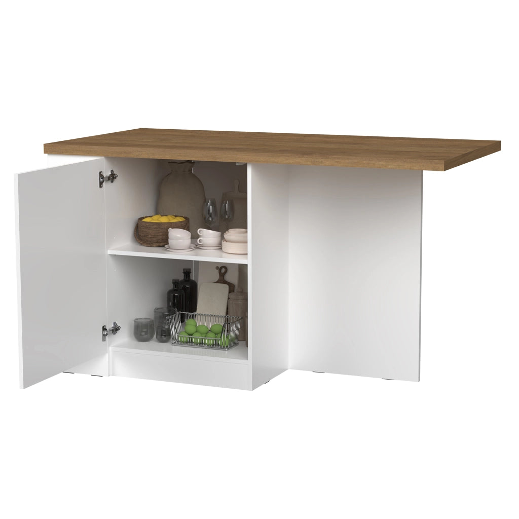 Mobile Dispensa Migabato, Isola da Cucina un Ripiano Made in Italy, 160x80x90h cm Bianco Lucido